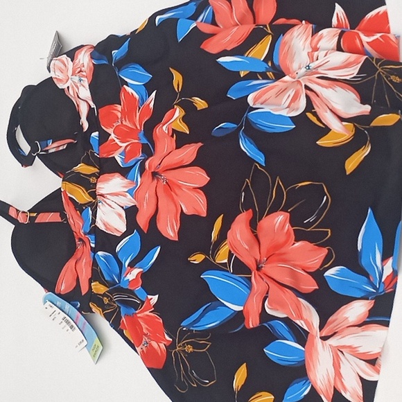 Swim Solutions Floral Park Tummy Control One-Piece‎ Swimdress Black 14 - Picture 9 of 14